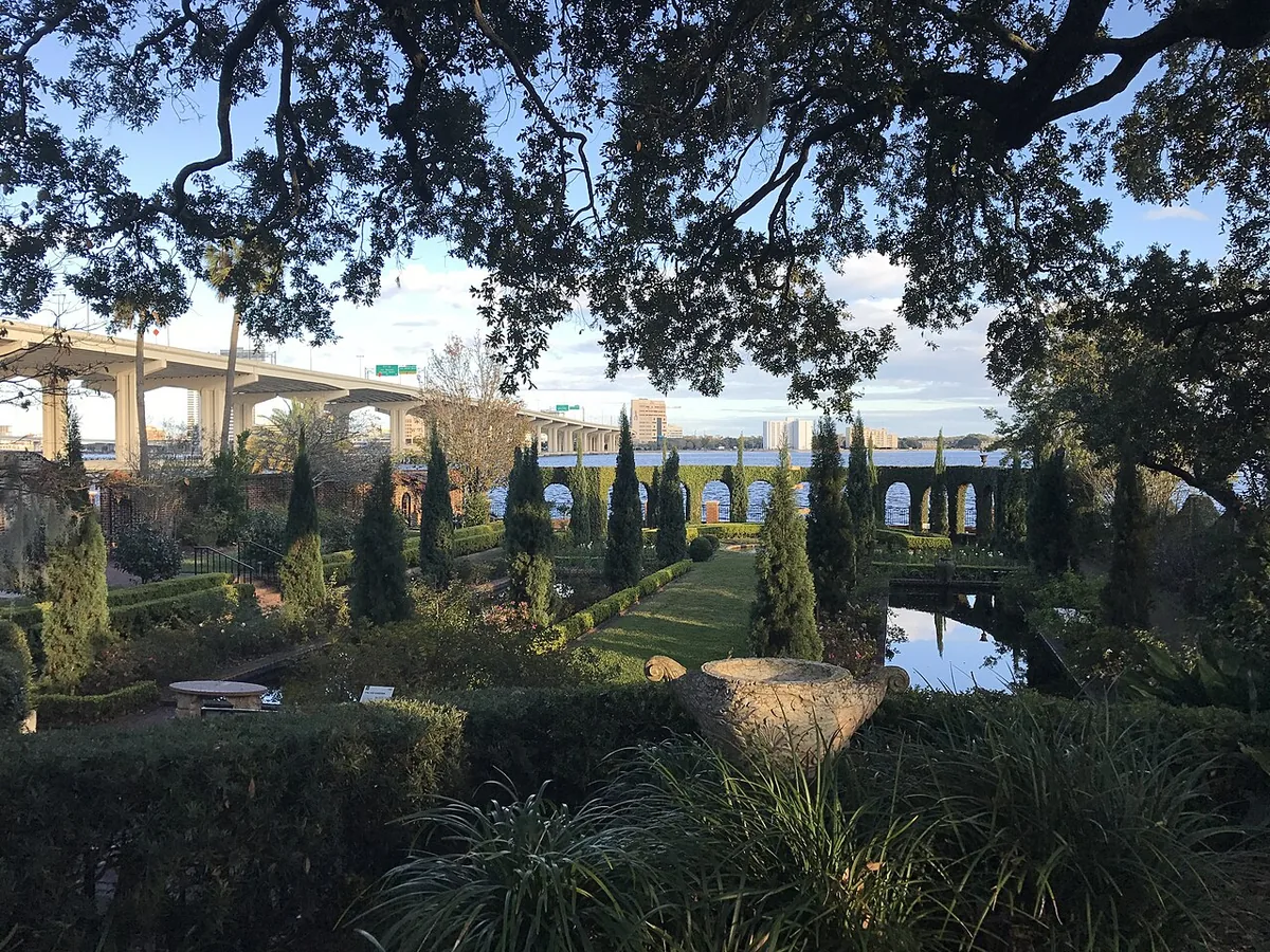 The Italian Garden at the Cummer Museum with the St. Johns River behind