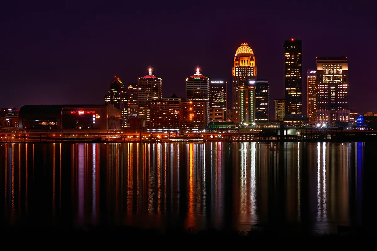 The Louisville, Kentucky skyline lit up at night