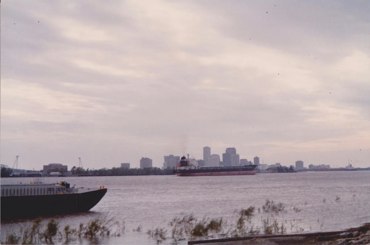 The New Orleans skyline seen from the Lower 9th Ward riverfront