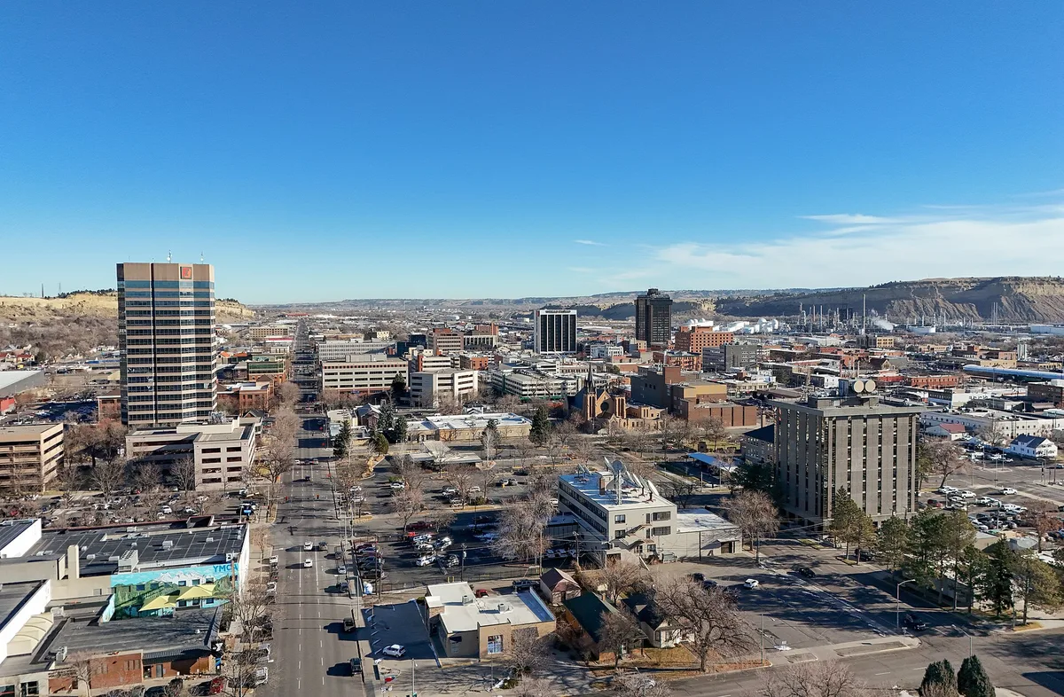 The Billings, Montana skyline with the Rimrocks behind