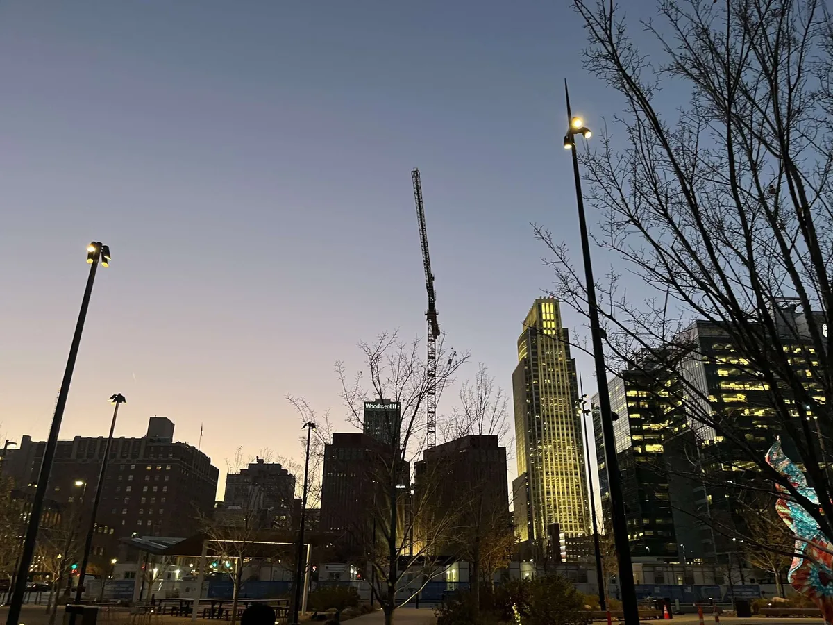 The downtown Omaha, Nebraska skyline seen from Gene Leahy Mall
