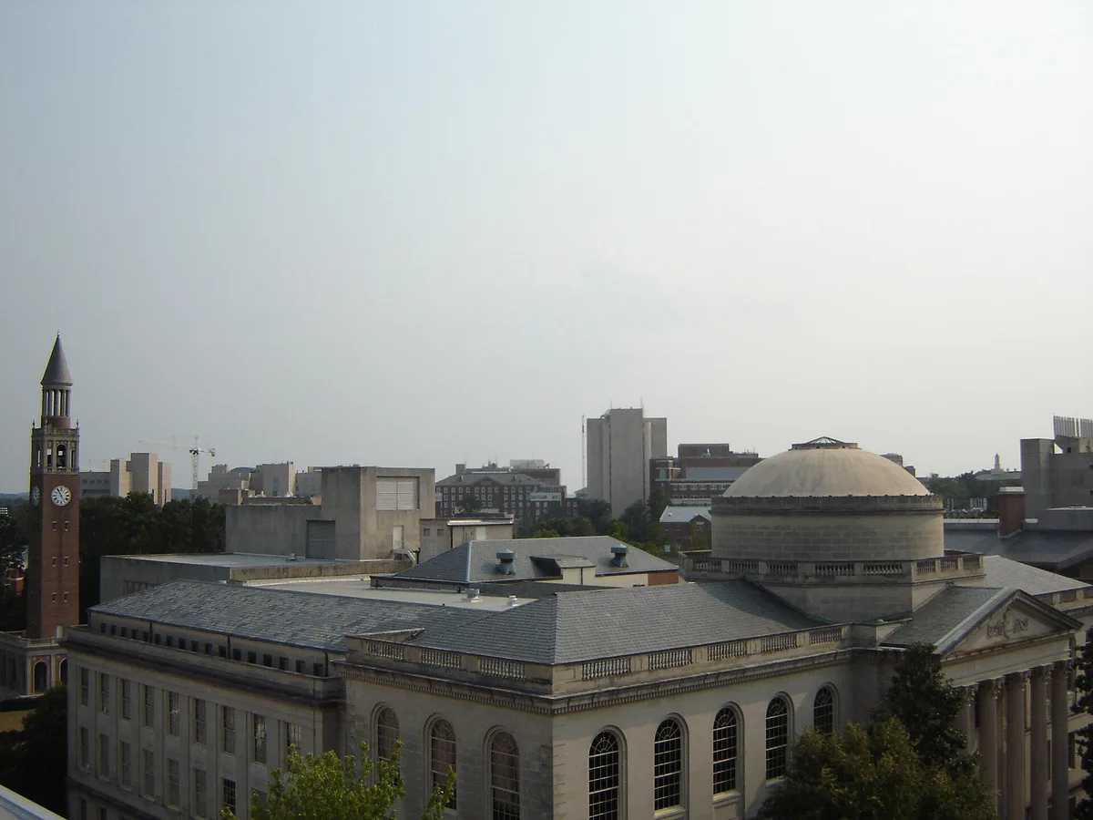 The University of North Carolina campus skyline in Chapel Hill