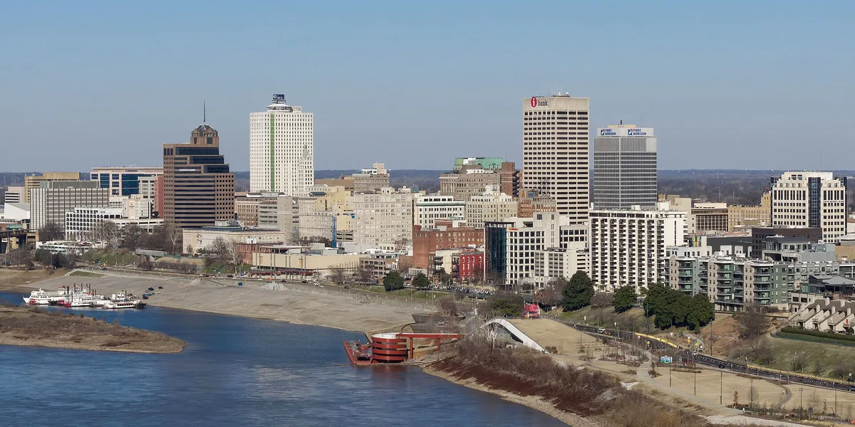 The Memphis, Tennessee skyline along the Mississippi River