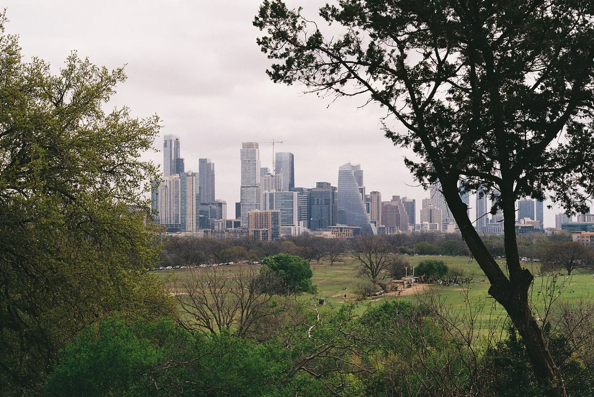 The Austin, Texas skyline seen from Zilker Botanical Garden