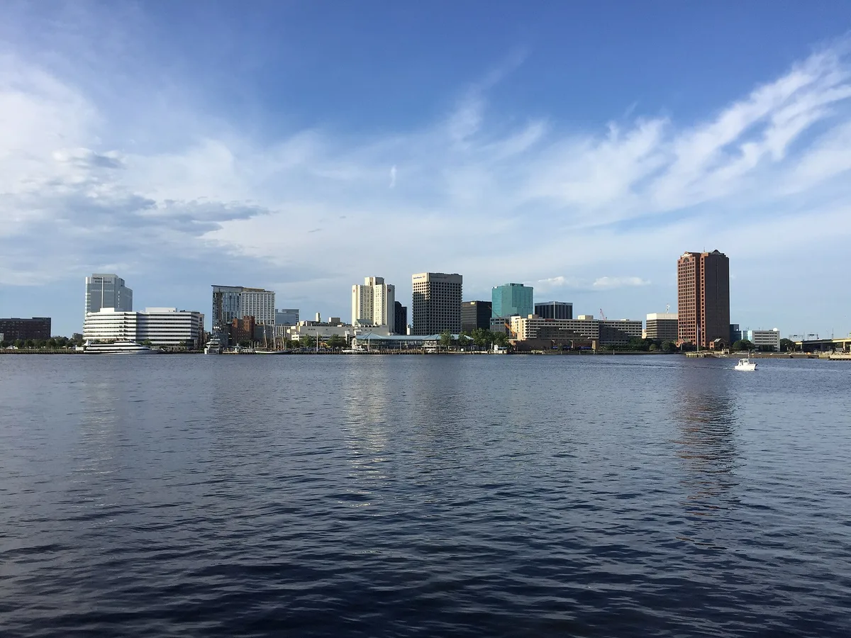 The Norfolk, Virginia skyline seen from across the Elizabeth River