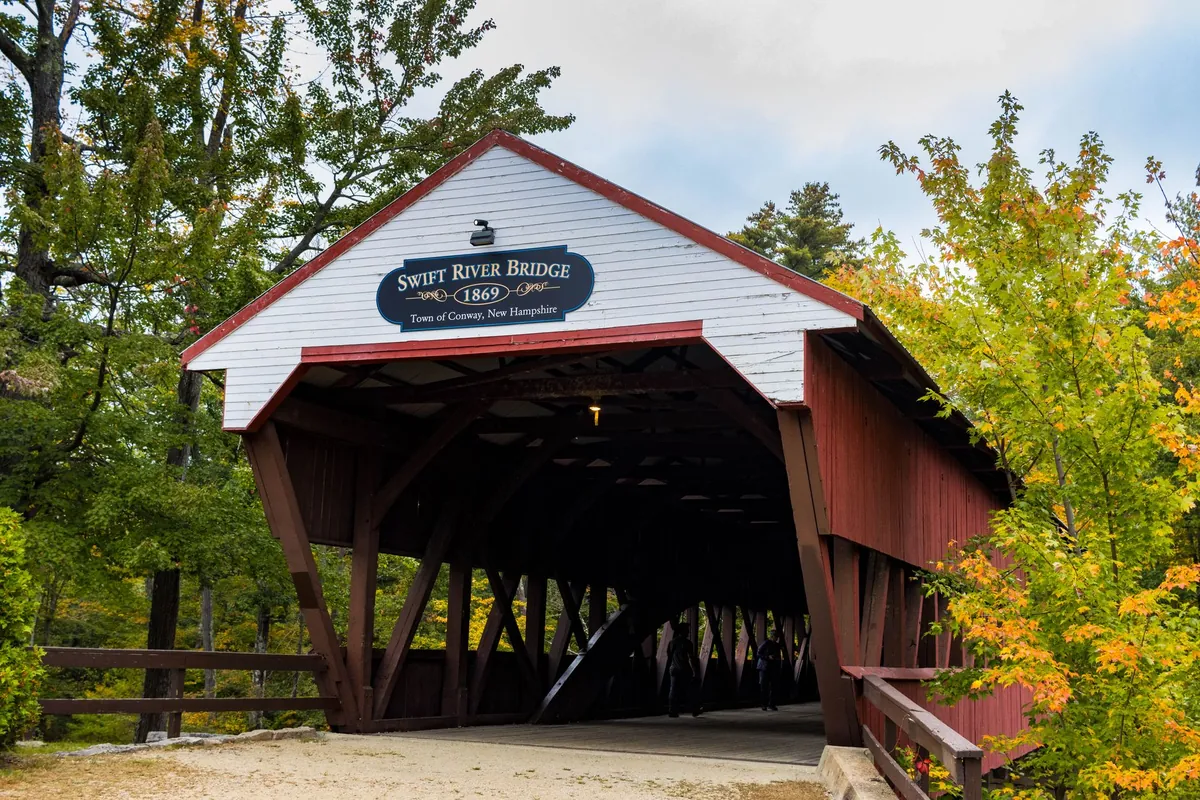 Wooden covered bridge over the Swift River in Conway, New Hampshire