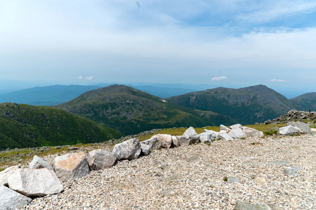View of the Presidential Range from the Mount Washington summit on a clear summer day