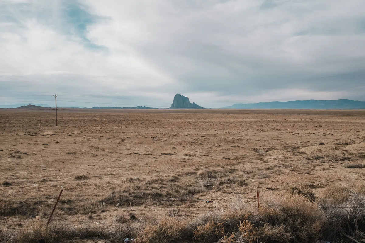 Shiprock rising from the high-desert plain in northwestern New Mexico